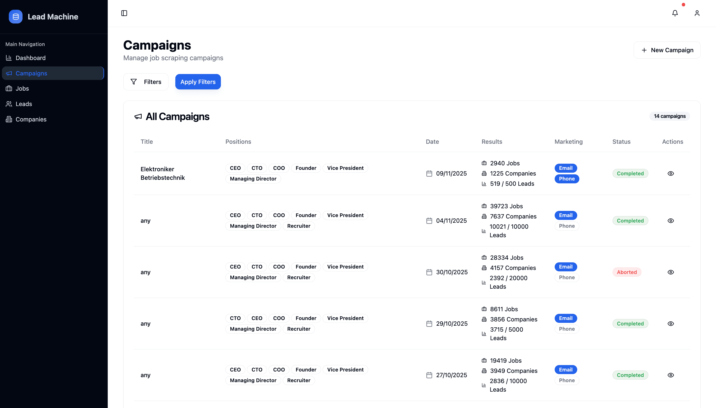 RecruitmentOS Lead Engine Dashboard